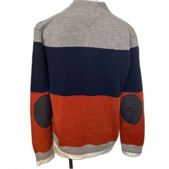 Y2K Tommy Hilfiger Beige Navy Orange Wool Sweater - Men XL - Winter Grandpa - Picture 3 of 7